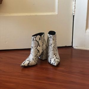 Snakeskin print booties